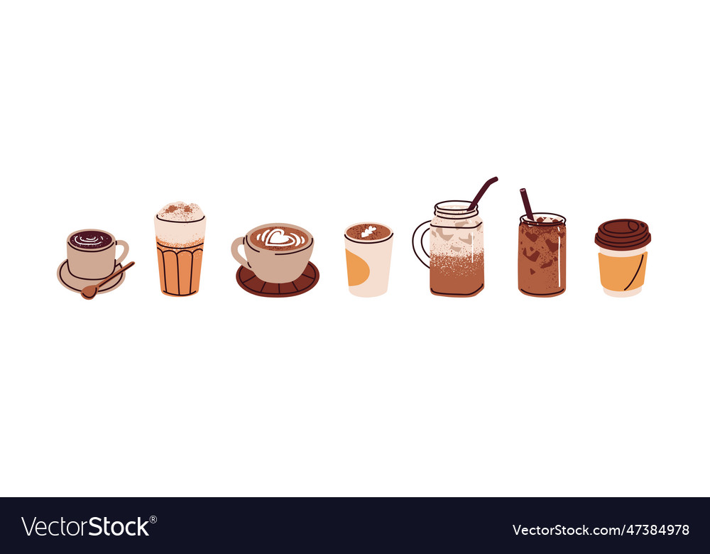 Hot and cold coffee beverage different types Vector Image