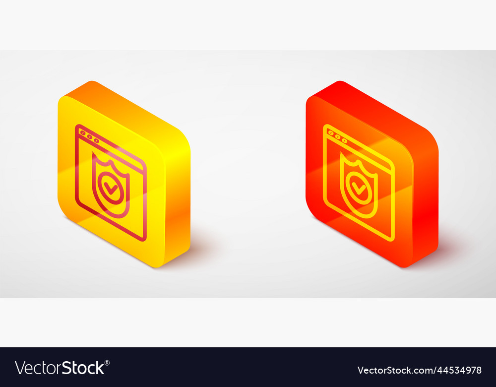 Isometric line browser with shield icon isolated vector image Isometric line browser with shield icon isolated