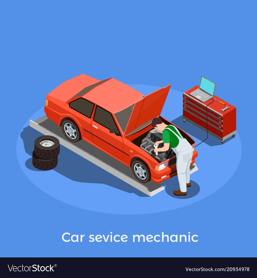 Motor mechanic isometric background Royalty Free Vector