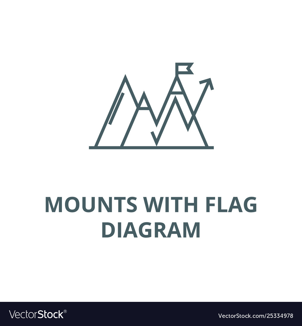 Mounts with flag diagram line icon linear vector image Mounts with flag diagram line icon linear