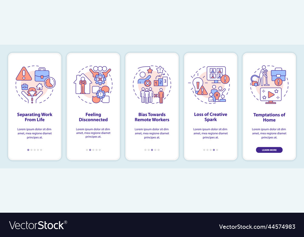 Drawbacks of work from home onboarding mobile app vector image Drawbacks of work from home onboarding mobile app