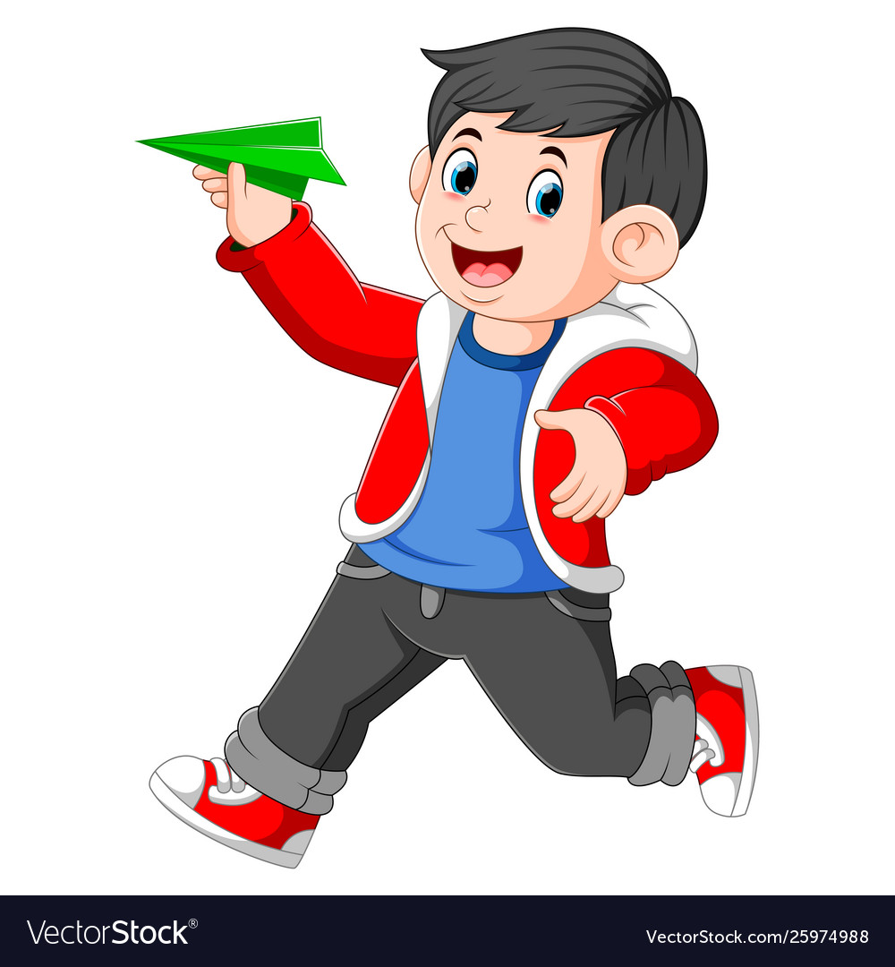 Boy using red jacket Royalty Free Vector Image