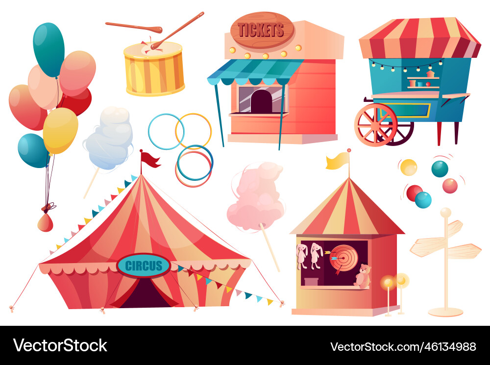 Circus set graphic elements in flat design Vector Image