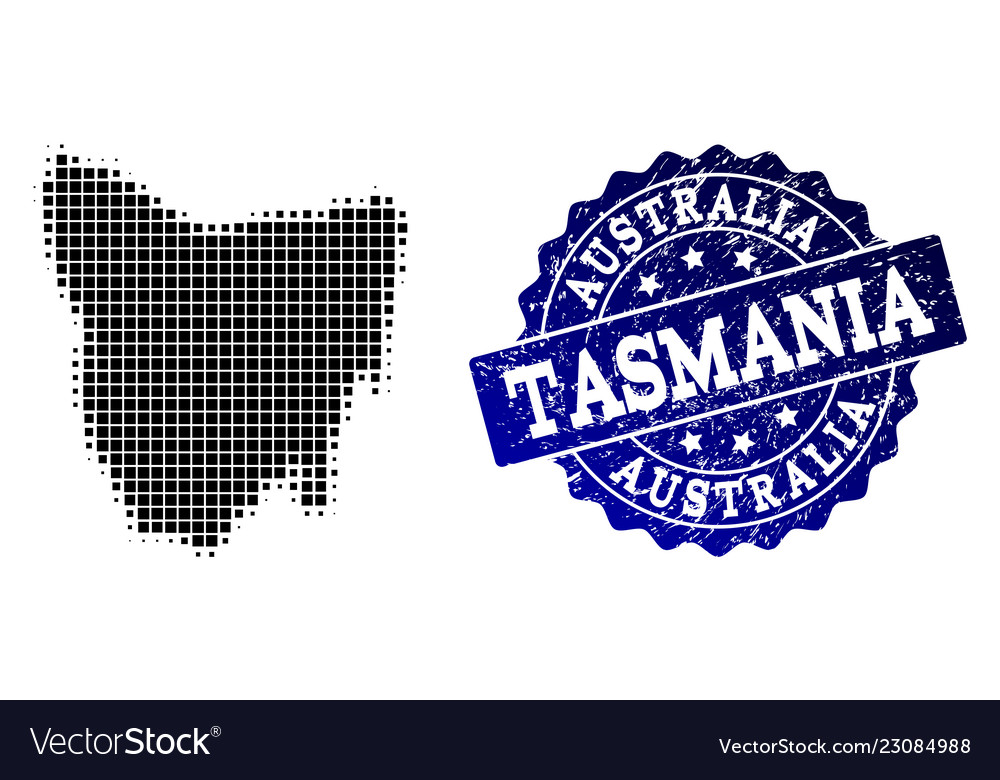 Collage of halftone dotted map of tasmania island Vector Image