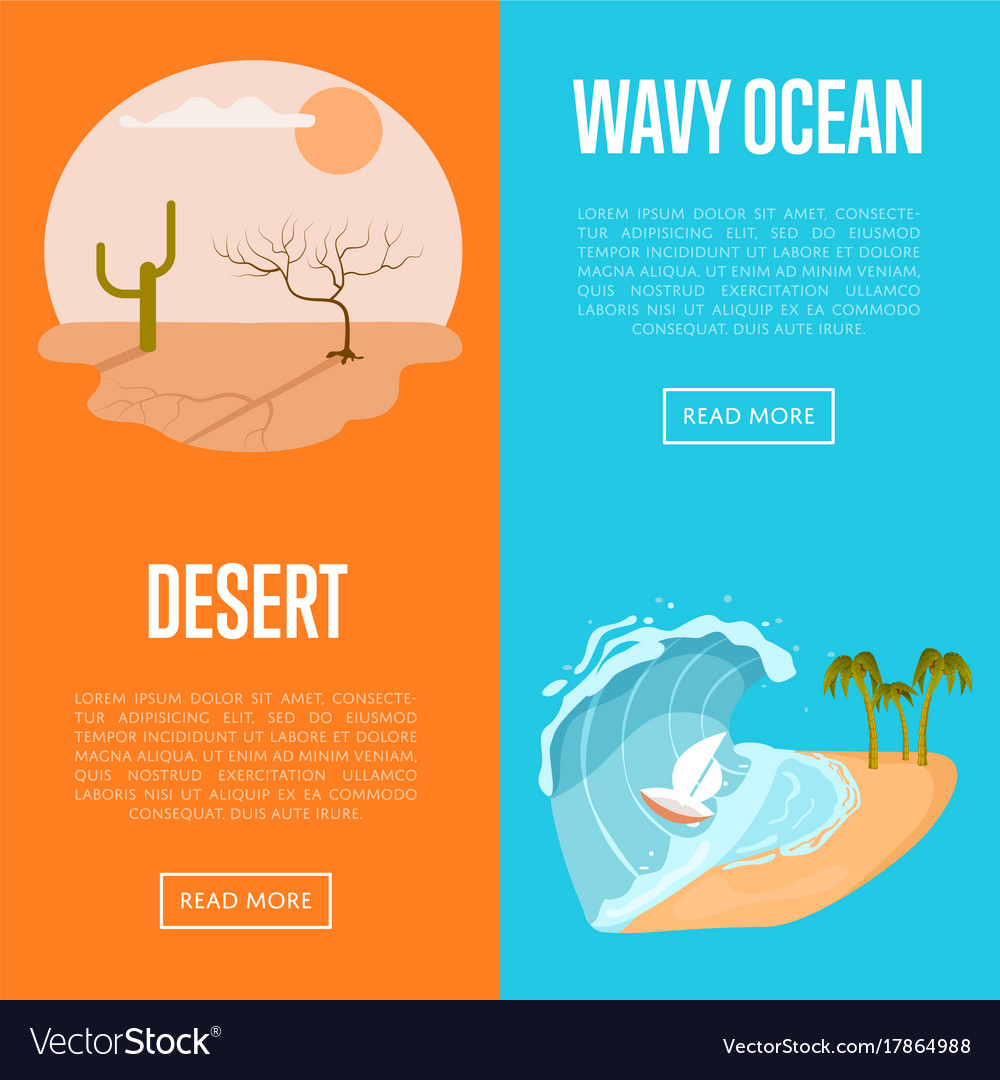 Drought Desert And Wavy Ocean Banners Royalty Free Vector