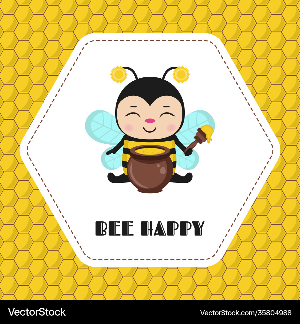 Greeting card with cute bee Royalty Free Vector Image
