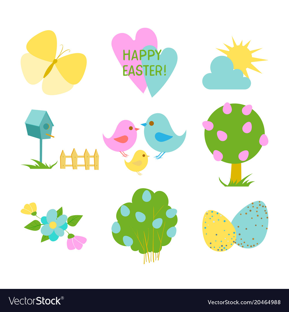 Happy easter set with cute elements for greeting