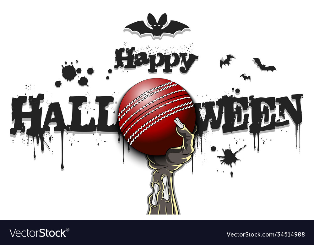 Happy halloween zombie hand with a cricket ball