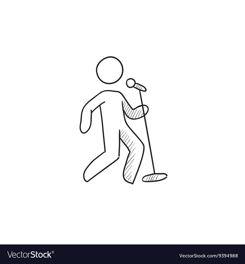 Man singing with microphone sketch icon