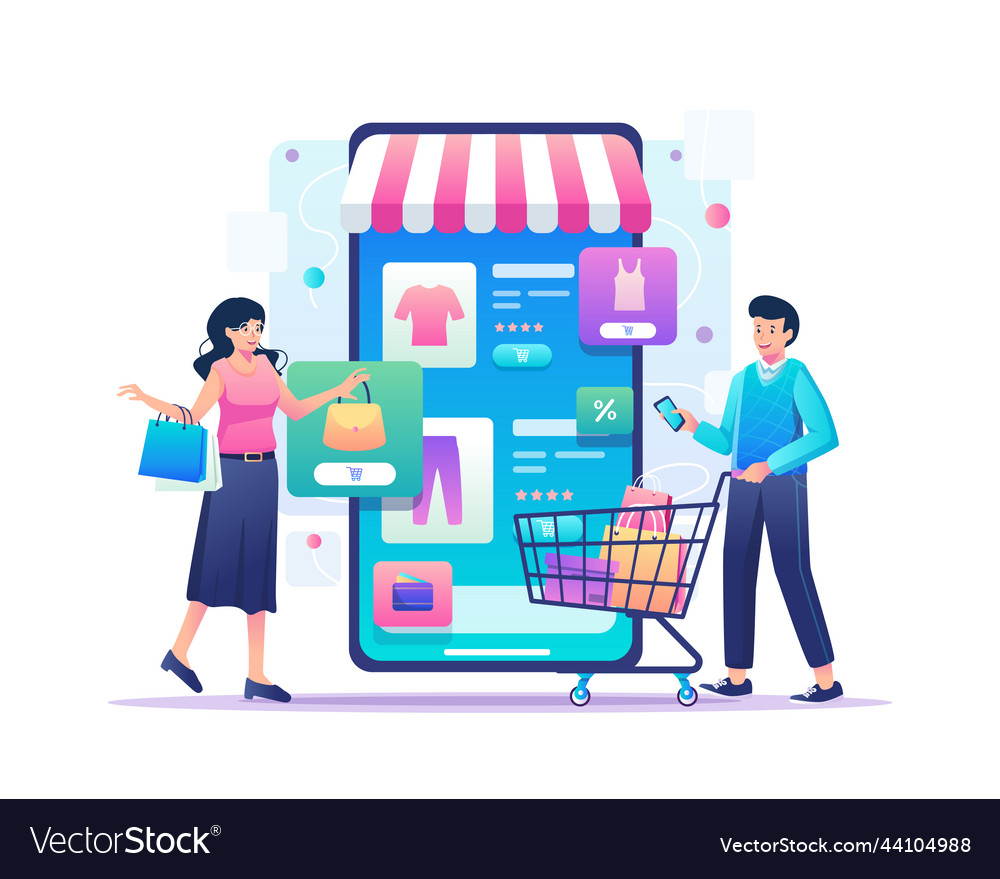 Mobile shopping concept a man and woman buy