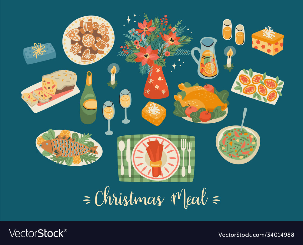 Set christmas meal design elements