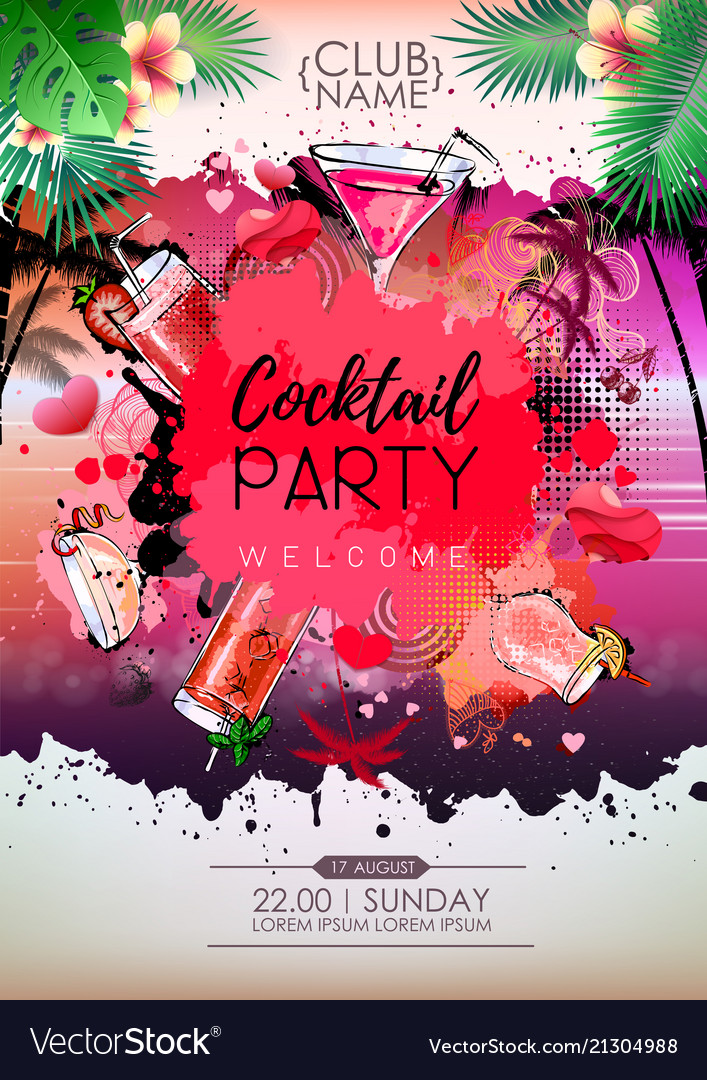 Summer cocktail party poster design cocktail menu Vector Image