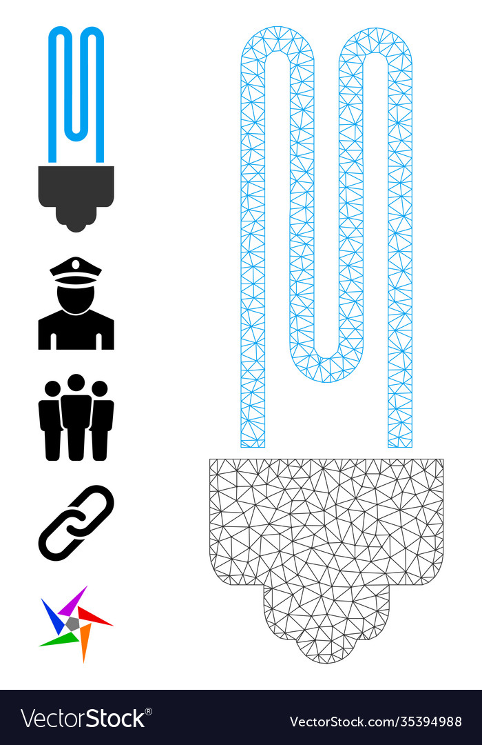 Web net fluorescent bulb icon with simple symbols vector image Web net fluorescent bulb icon with simple symbols