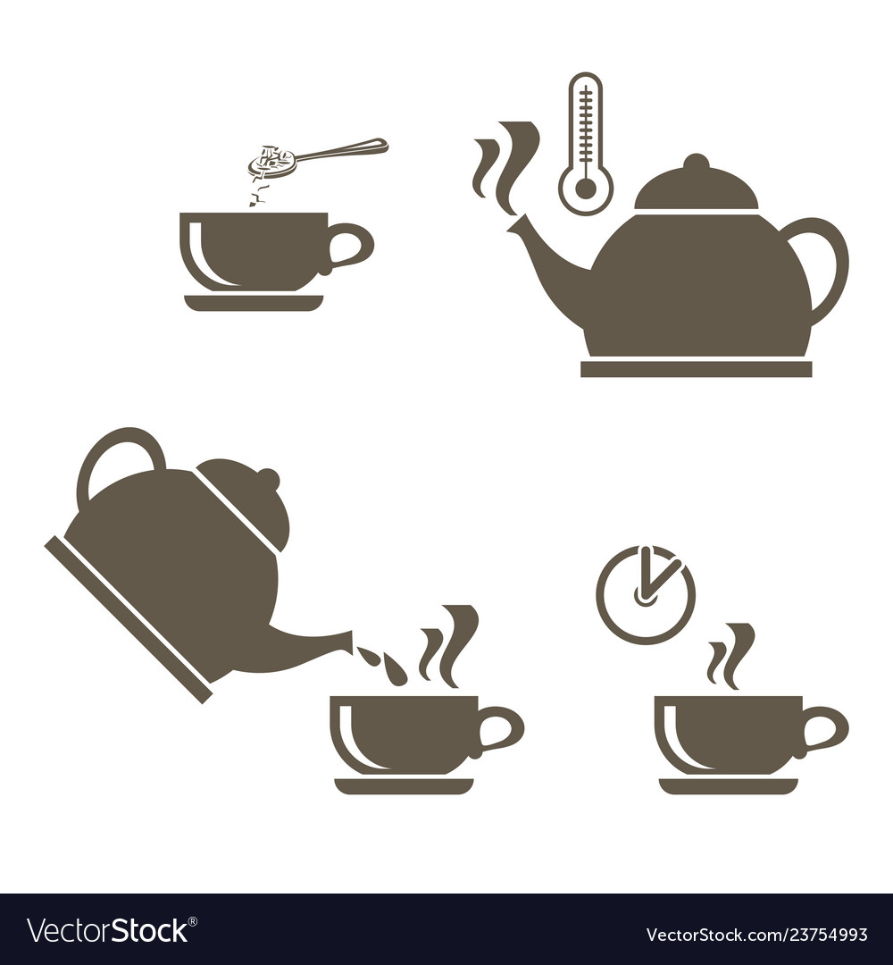 A set of icons for brewing tea in cup Royalty Free Vector