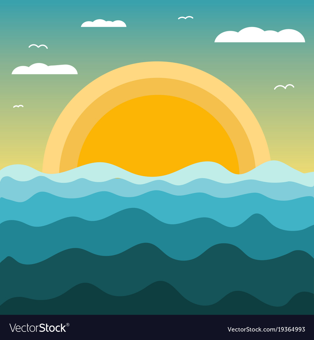 Abstract sunset landscape on the sea with waves Vector Image