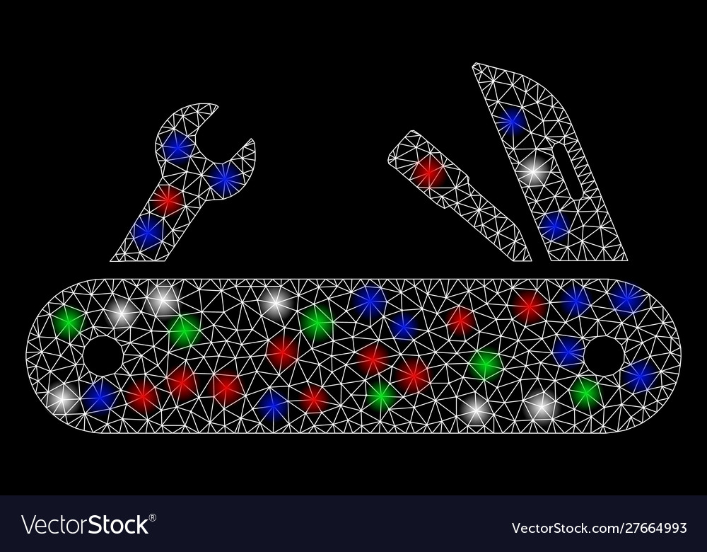 Bright mesh network multi-tools knife with flash vector image Bright mesh network multi-tools knife with flash