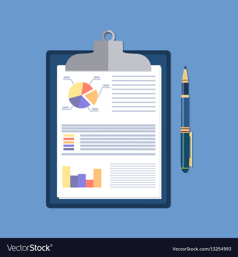 Clipboard with financial reports and pen Vector Image