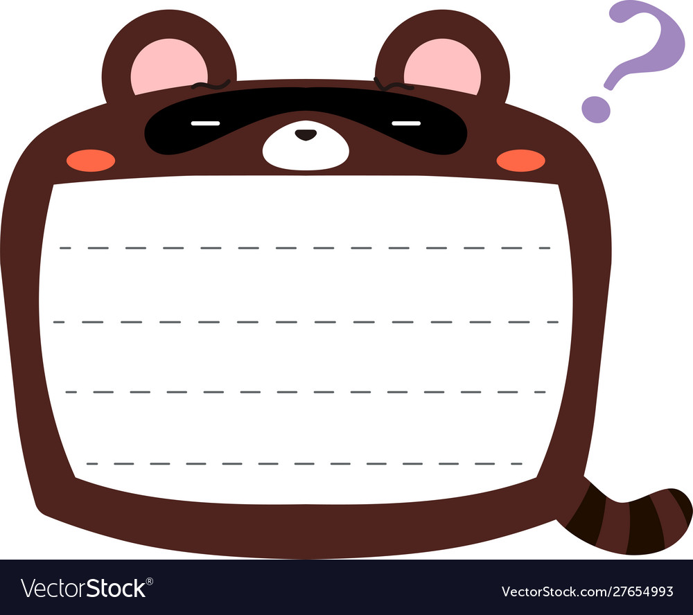 Cute black raccoon noteboard Royalty Free Vector Image