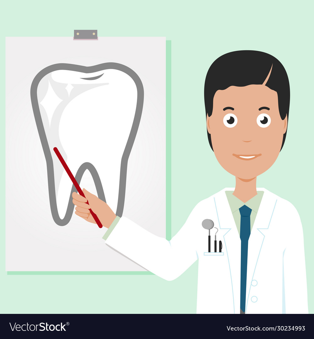 Dentist in front a white board