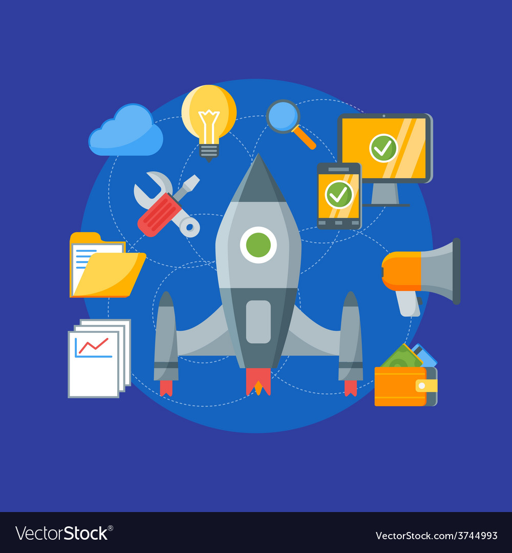 Flat design concept for startup web ban