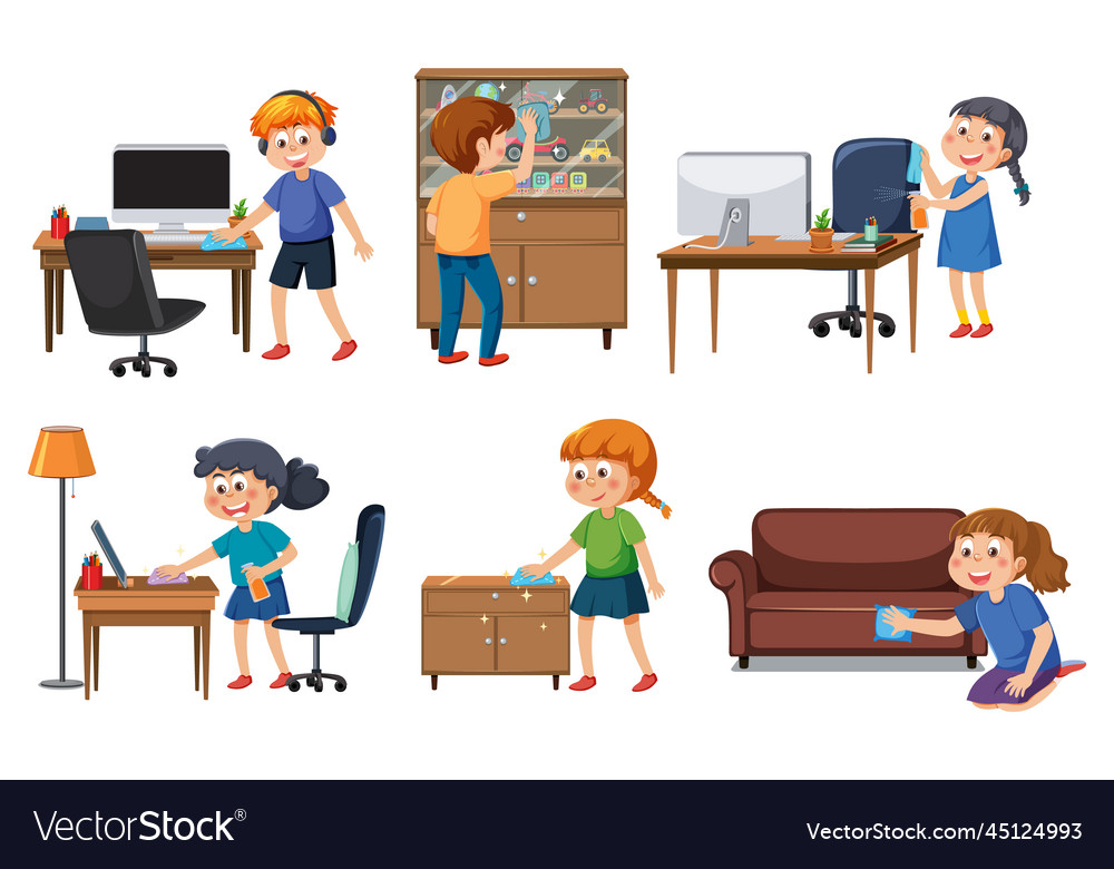 kids-cleaning-at-home-set-royalty-free-vector-image