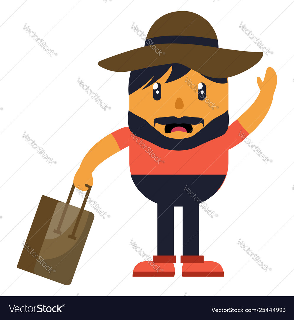 Man with hat holding a bag on white background