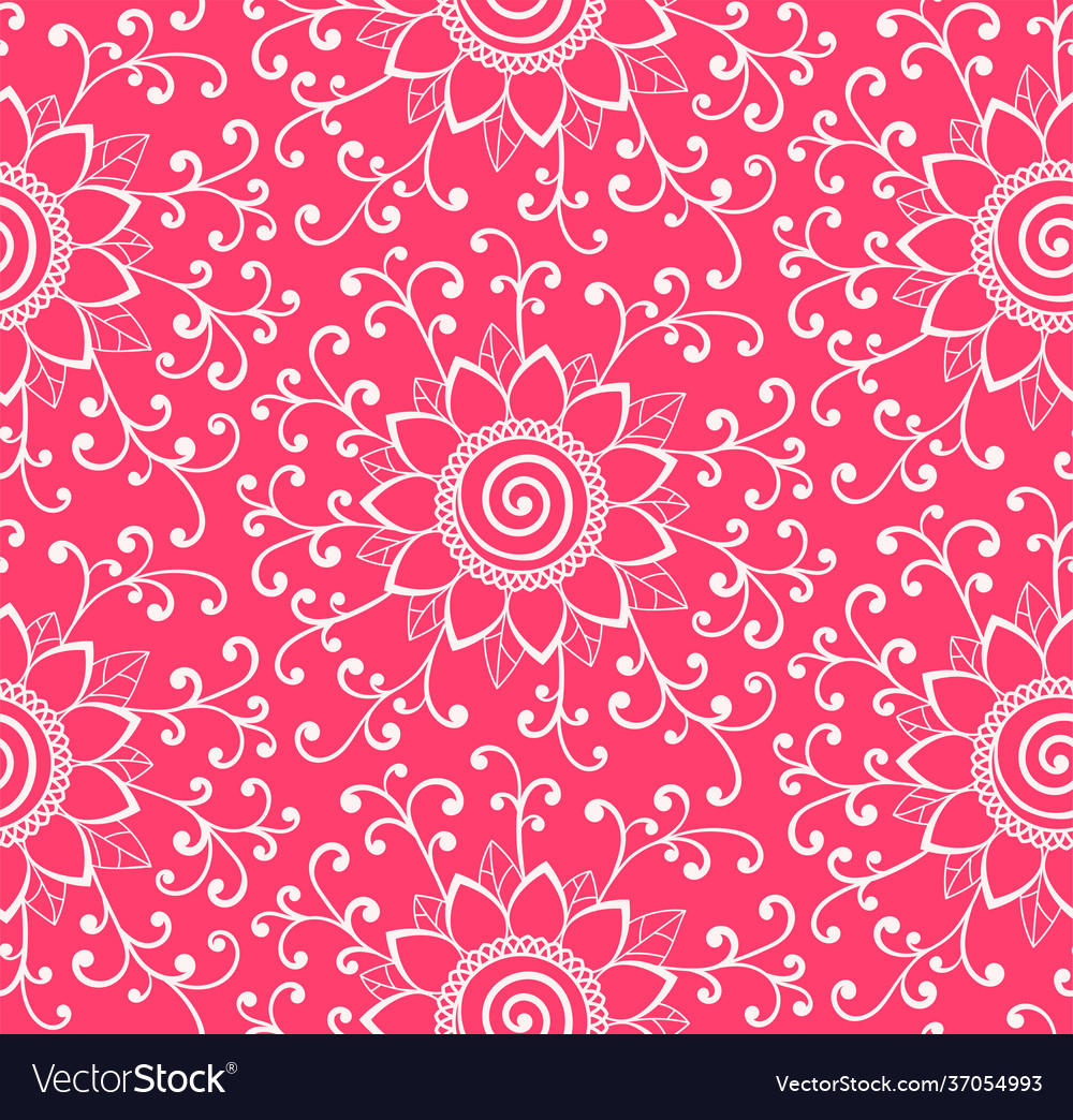 Pink sunflower and curles floral pattern simple