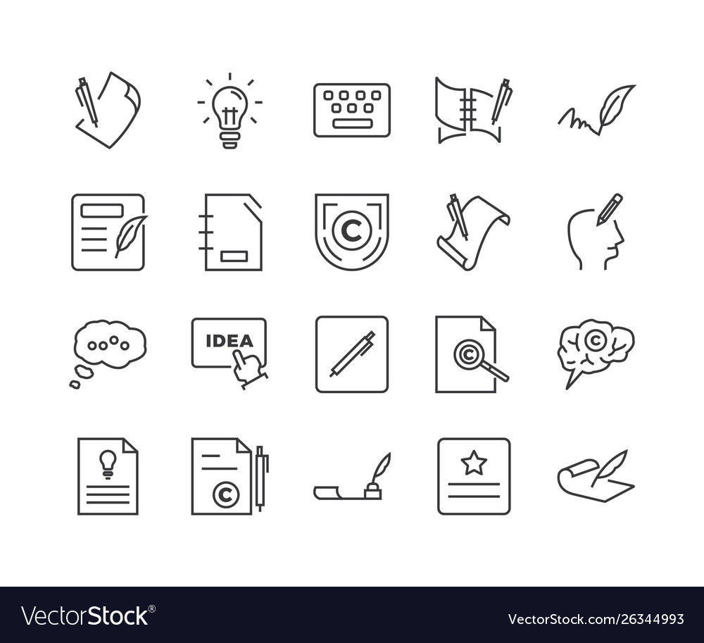 Set copyrighting related line icons