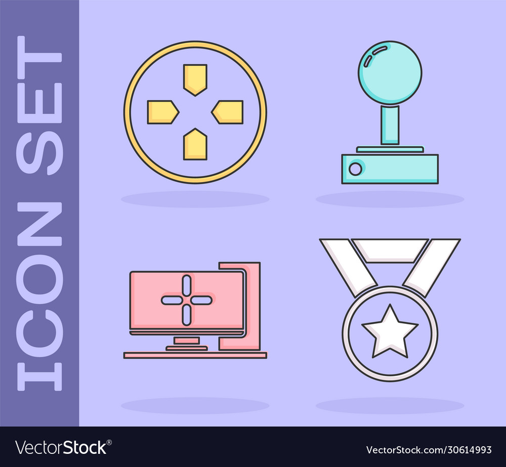Set medal gamepad computer monitor and joystick vector image Set medal gamepad computer monitor and joystick