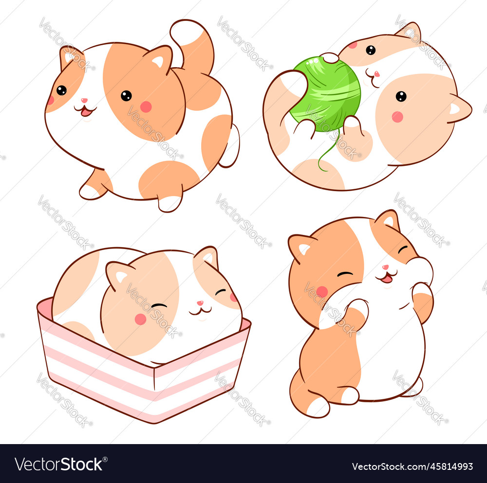 Set of cute fat cats kawaii style collection Vector Image