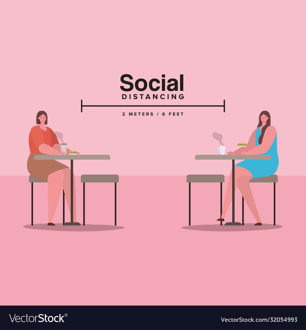 Social distancing between women on tables Vector Image