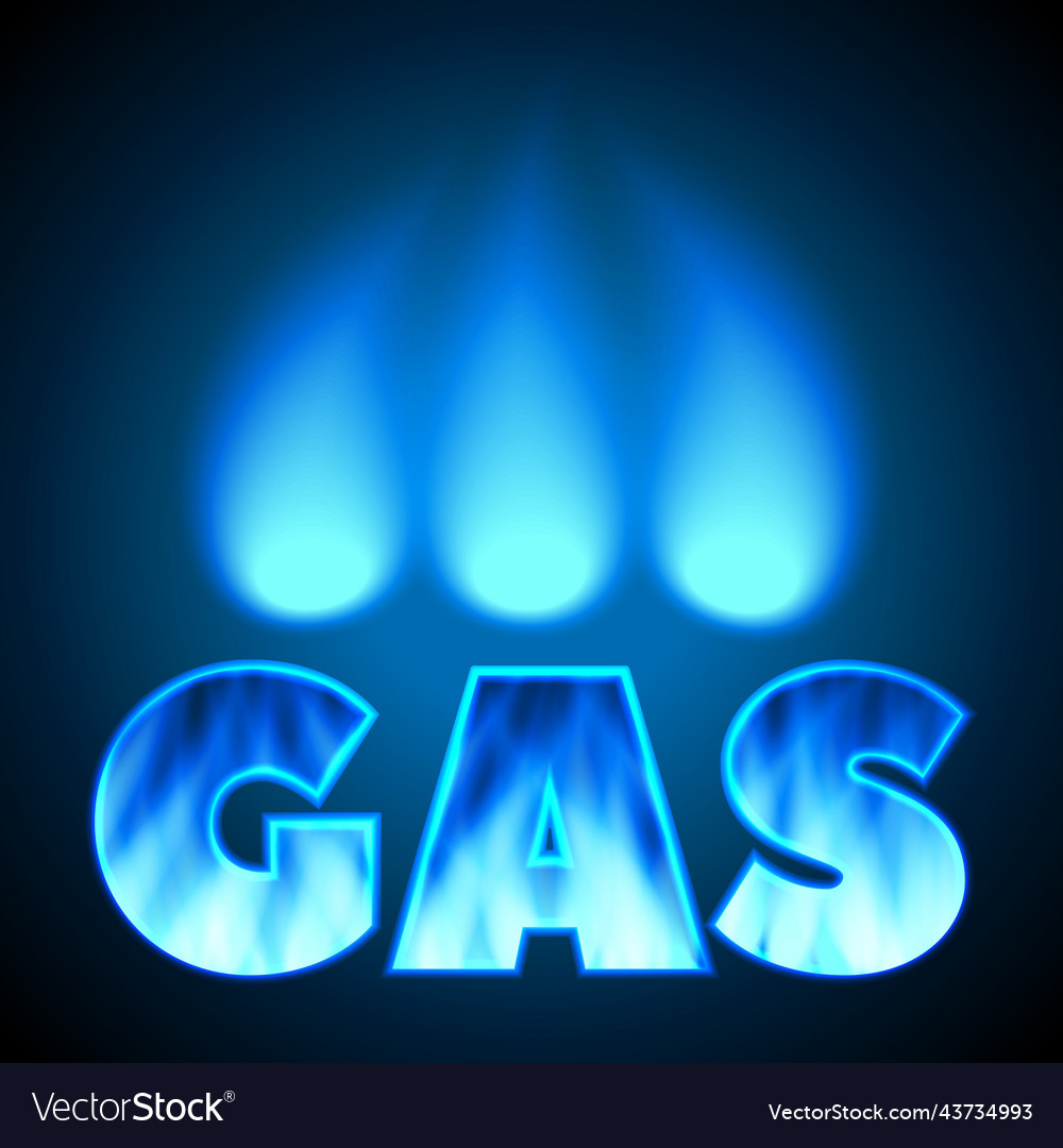 Word Gas With Blue Flame Realistic Royalty Free Vector Image