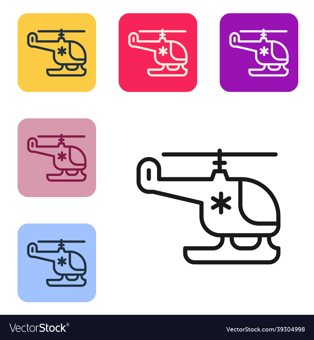 Black line rescue helicopter icon isolated