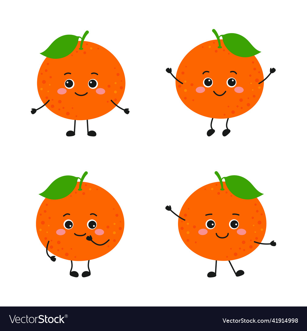 Cartoon tangerine characters set in flat style Vector Image