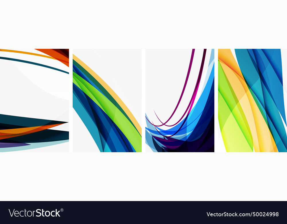 Colorful Wave Lines Poster Set For Wallpaper Vector Image