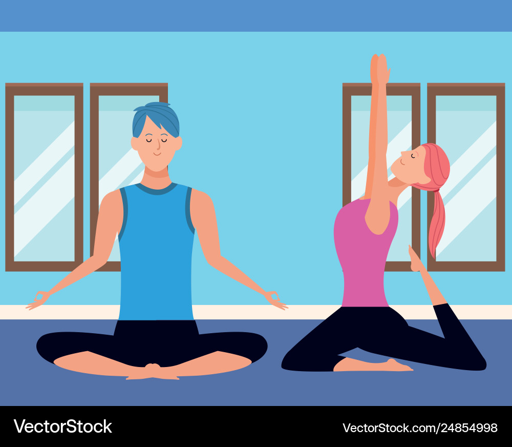 Couple yoga poses Royalty Free Vector Image - VectorStock