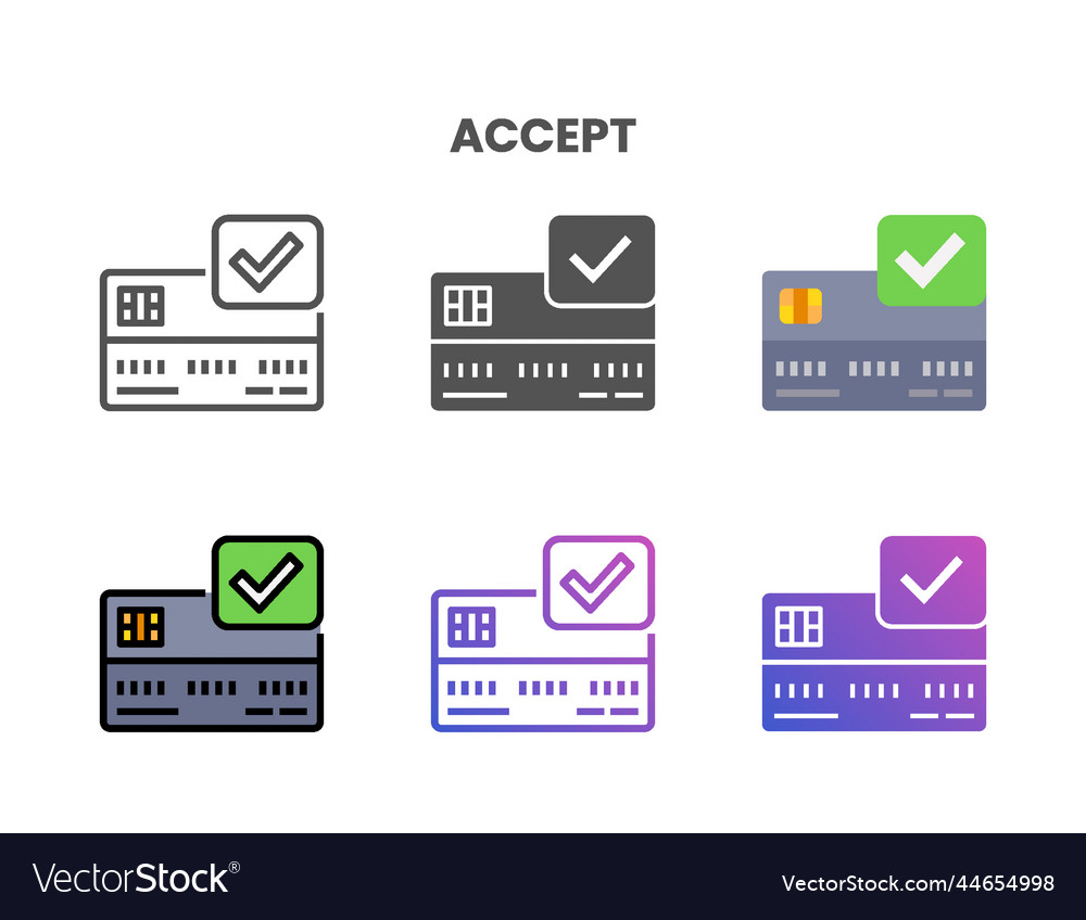 Credit card accept icon set with different styles