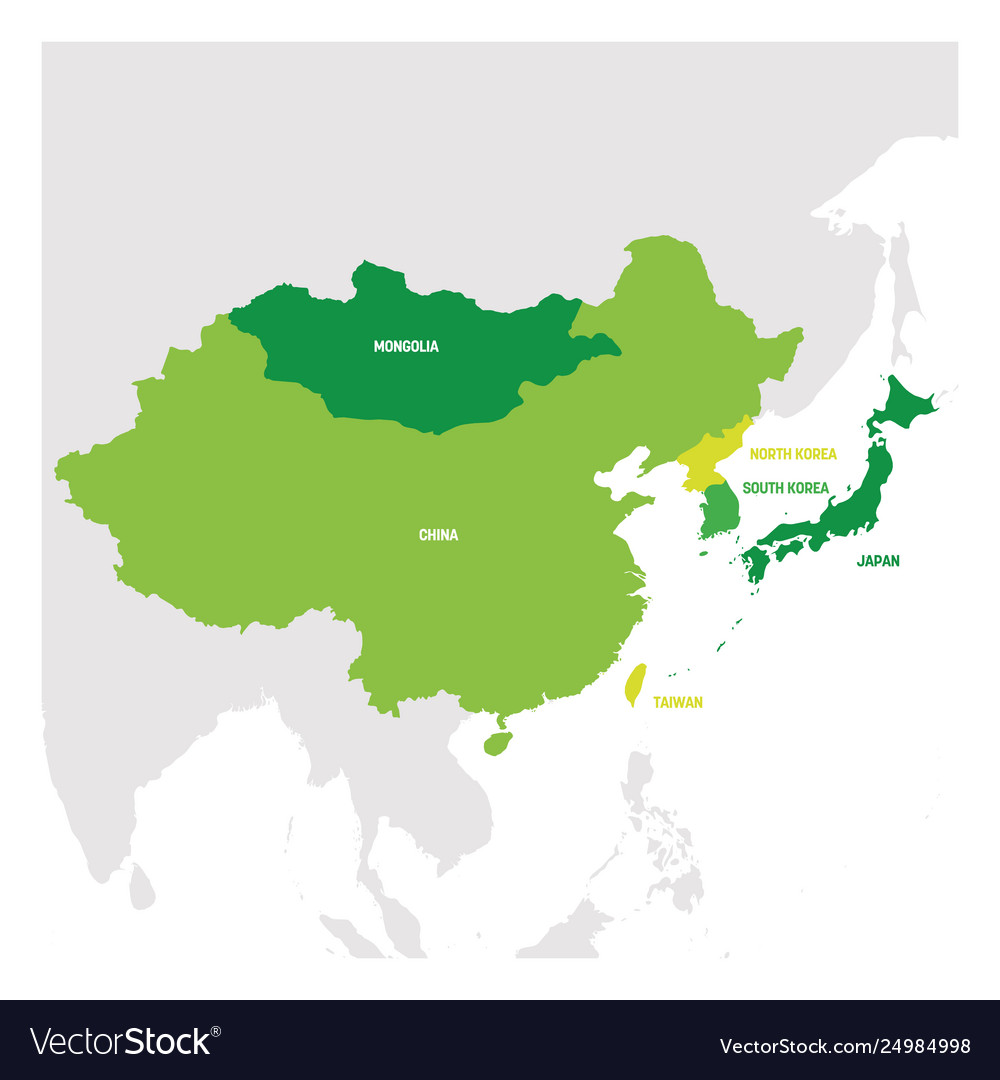 East Asia Region Map Countries In Eastern Asia Vector Image