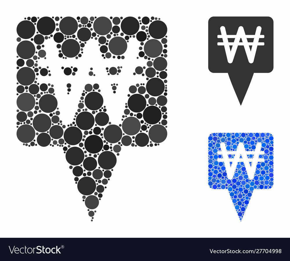Korean won map pointer mosaic icon round dots
