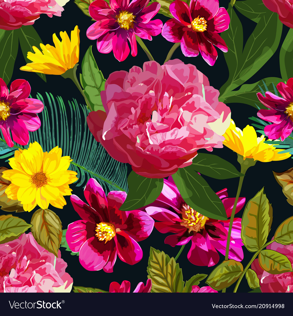 Seamless Pattern With Yellow Chrysanthemums And Vector Image