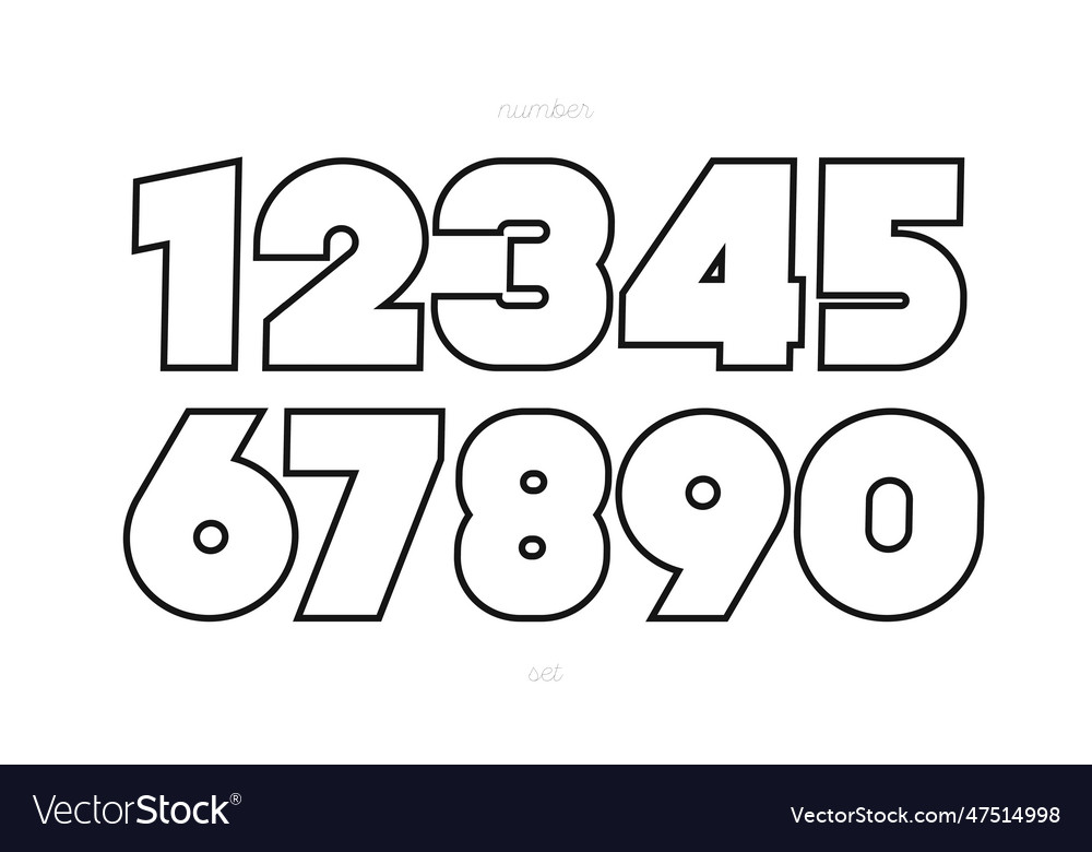 Set of numbers bold line style trendy typography Vector Image