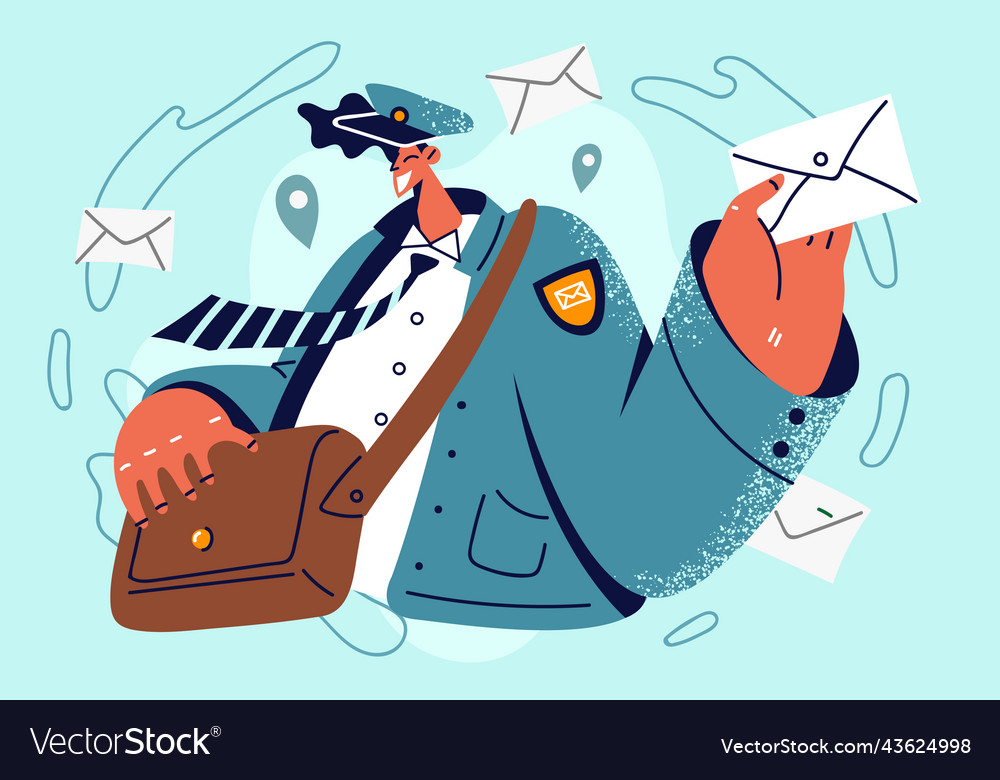 Smiling postman with letters in hands vector image Smiling postman with letters in hands