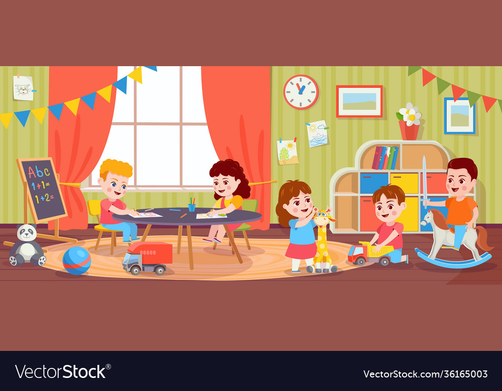 Children playing in room kids activity Royalty Free Vector