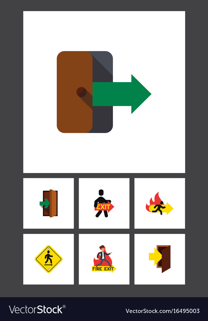 Flat icon emergency set of entry exit