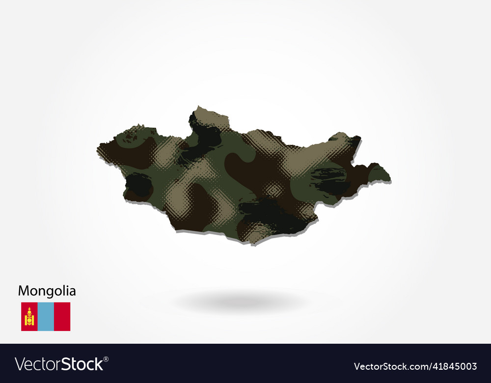 Mongolia map with camouflage pattern forest vector image Mongolia map with camouflage pattern forest