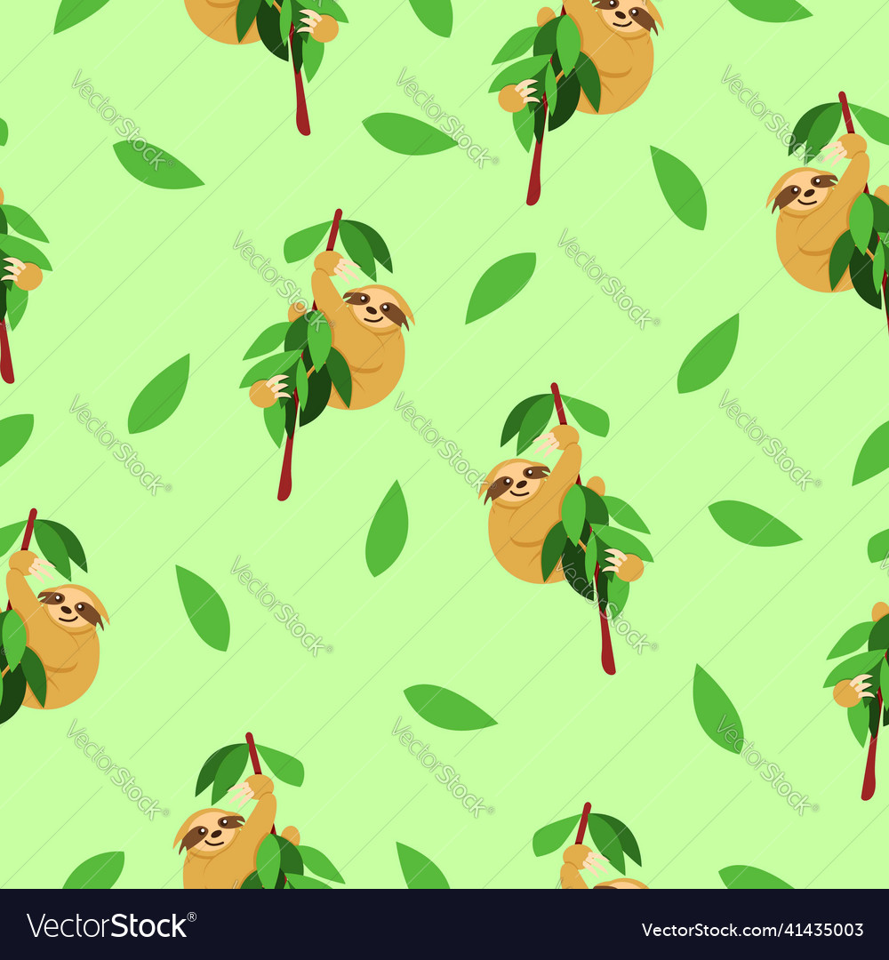 Seamless pattern of sloths hanging on tree branch vector image Seamless pattern of sloths hanging on tree branch