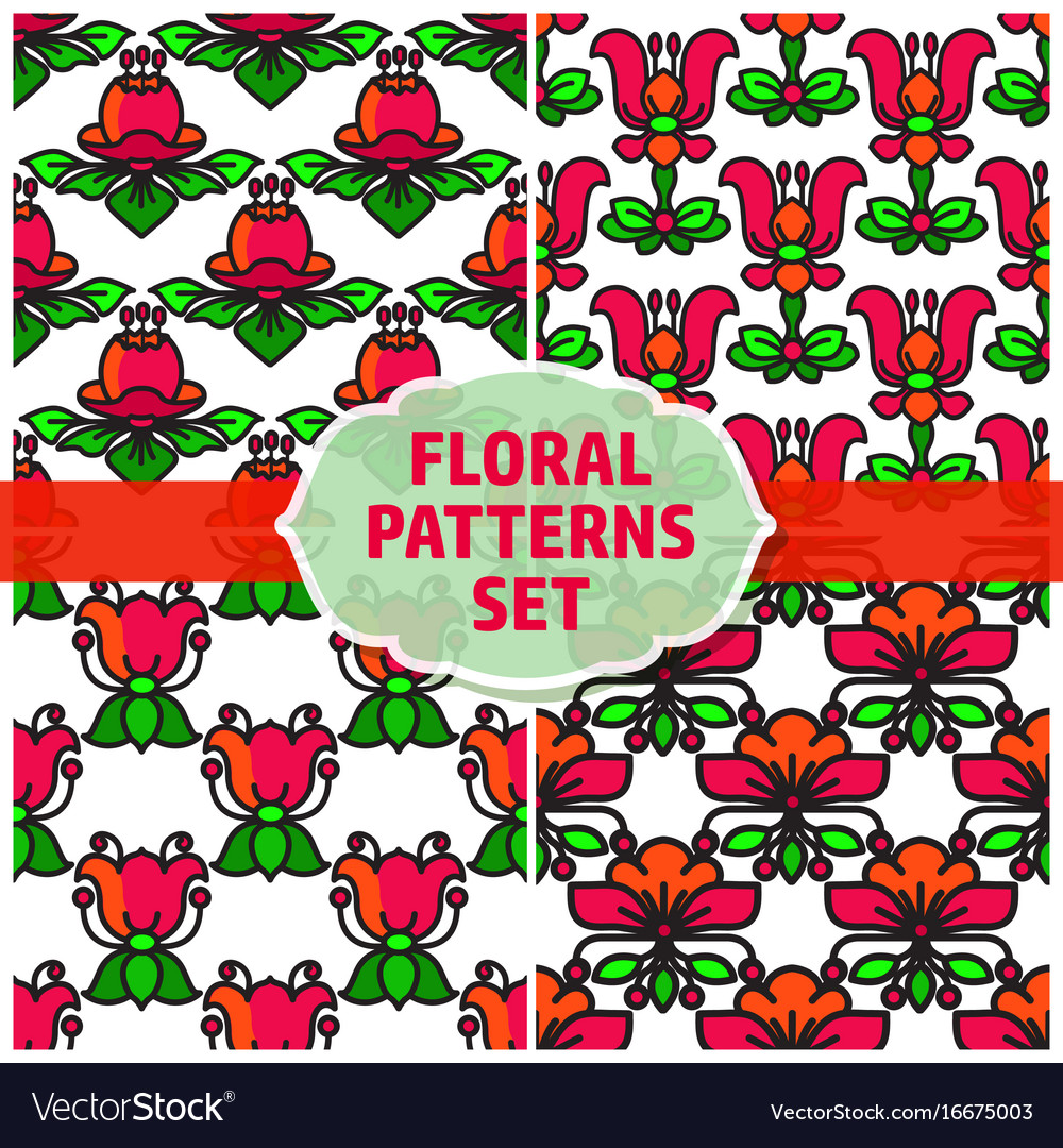 Seamless patterns set with flowers