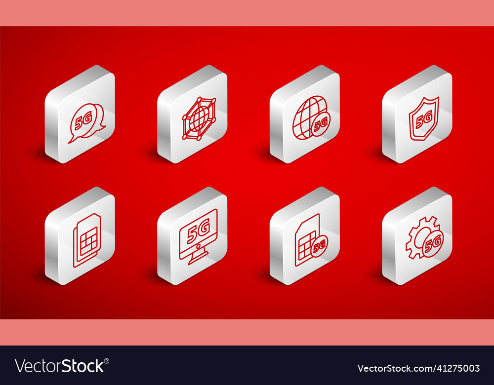 Set line setting 5g network social protective vector image Set line setting 5g network social protective