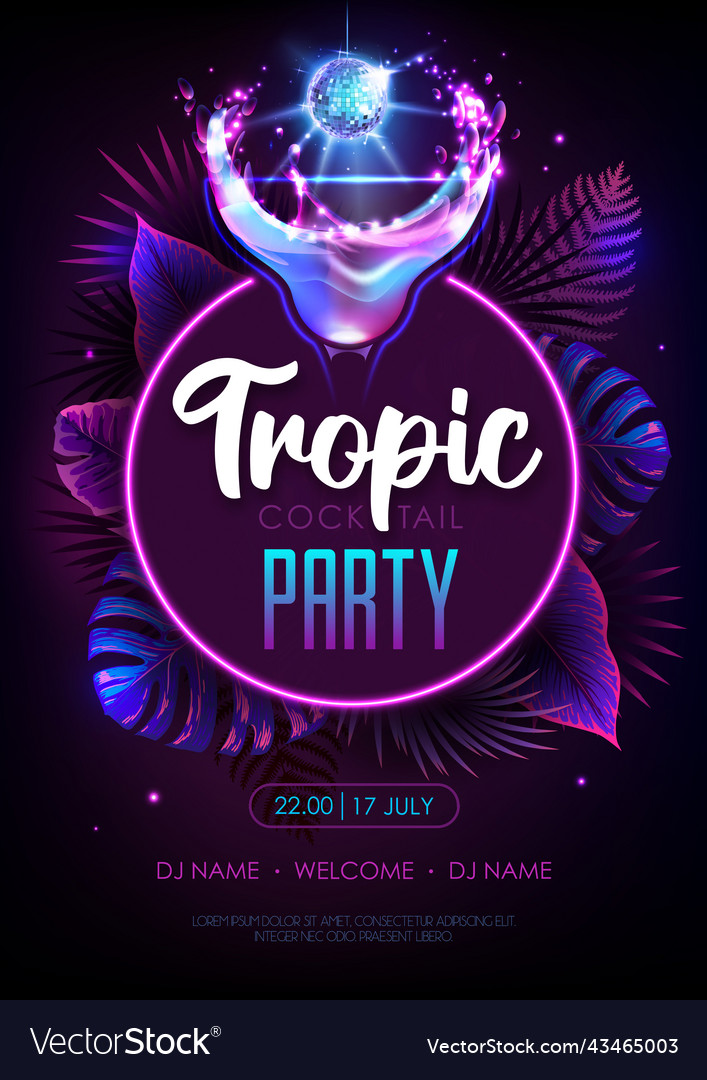 Summer tropic cocktail party poster Royalty Free Vector