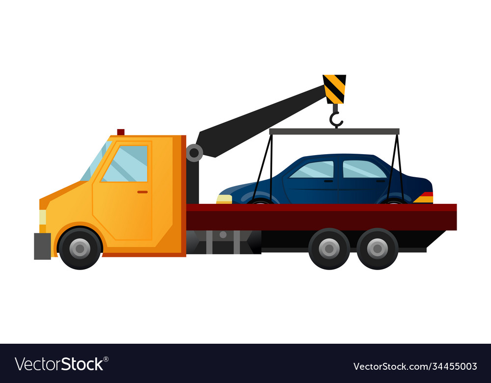 Tow truck cool flat towing truck with broken car Vector Image